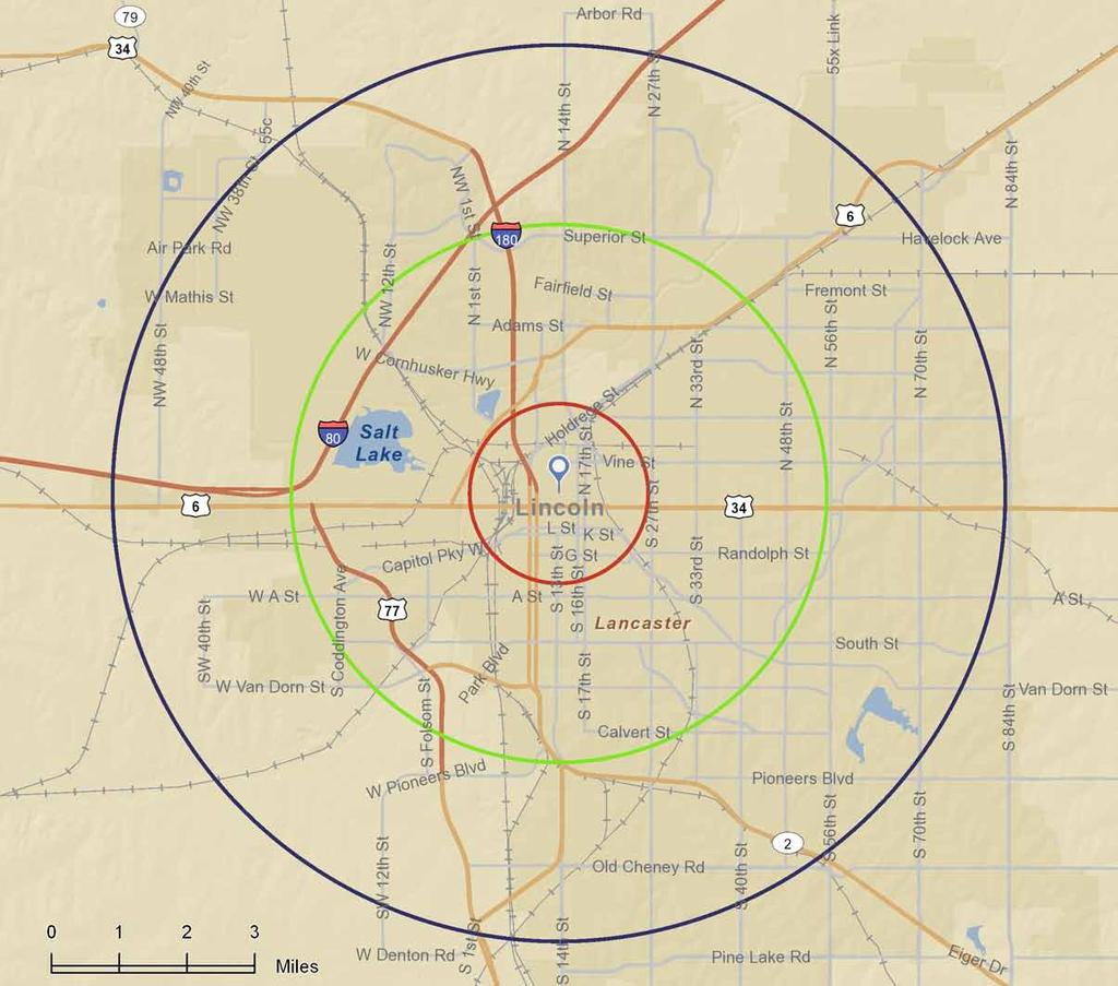 Ring: 1, 3, 5 Miles L 2013 Demographic Highlights Lincoln, NE 1.0 mile radius 3.