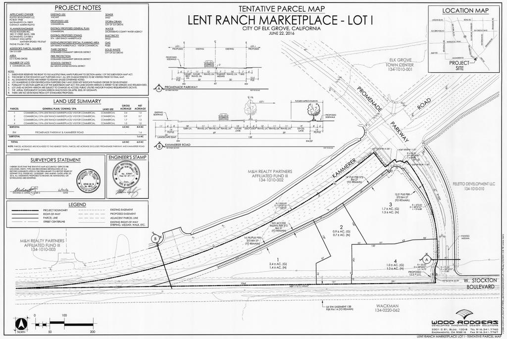 Elk Grove Commission July 7. 2016 Page 5 Tentative Parcel Map The proposed Project includes a request for approval of two Tentative Parcel Maps for Lots I and J as listed below.