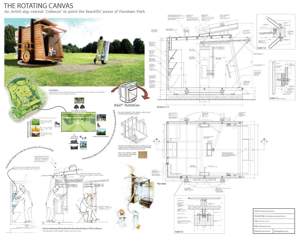 Academic Project 21+ Cabanon project Shawn Muscat Based on Le Corbusier s holiday hideaway, this 15 sqm structure, designed to be based in Farnham Park, provides a space for artists.