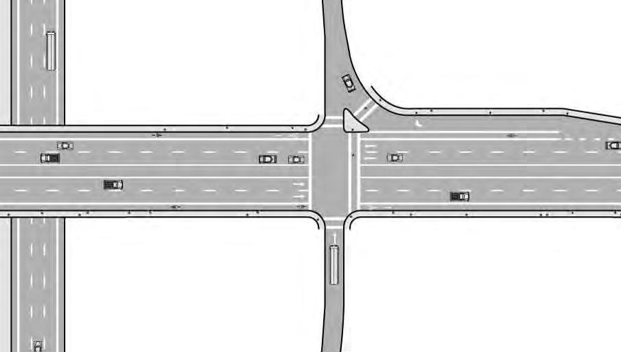 Interchanges treat each ramp terminus like a normal intersection (right angles, bike lane channelization,