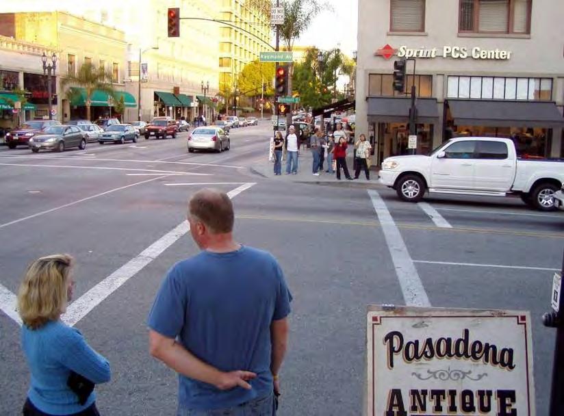 Pedestrians wait for traffic in other direction Pasadena CA 45 APBP