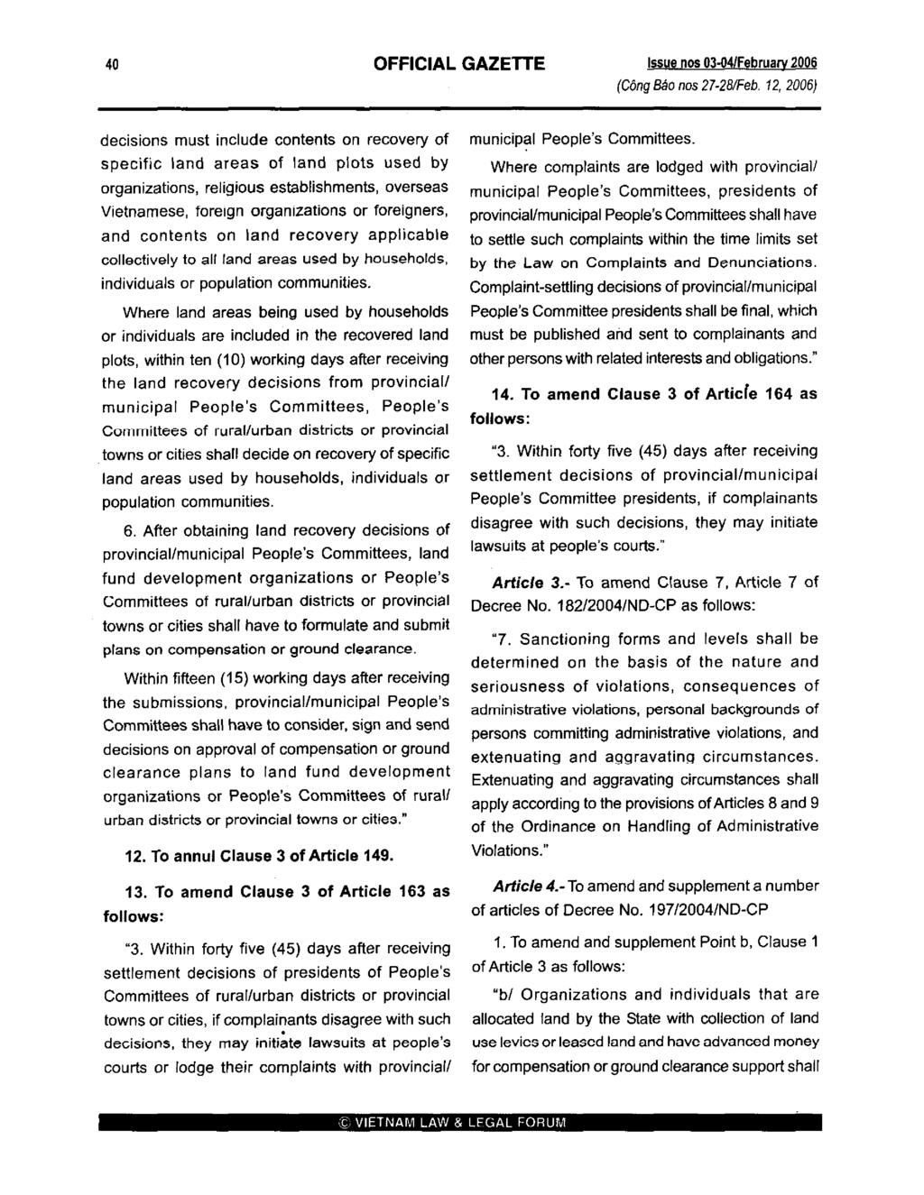 40 OFFICIAL GAZETTE Issue nos 03 04/Februa'Y 2006 (Cong BaD nos 27-28/Feb.
