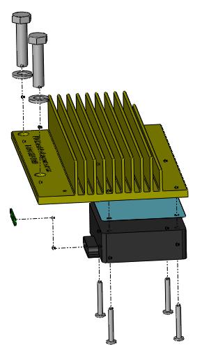 The heat transfer pad should be mounted between the PMD and the heat sink. Insert the four Allen head screws and torque the PMD driver to the aluminum plate to 23 lbs-in. 5.