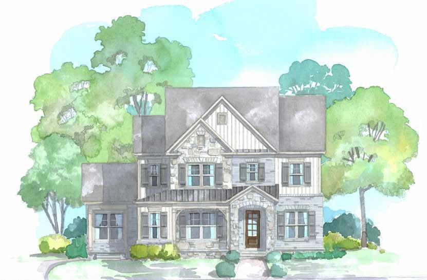 Rutledge River Edge Elevation A 3696 Sq. Feet 5 Bedroom / 4.5 Bath Custom Design Finishes Gain more utility and functionality with an attached three car garage.