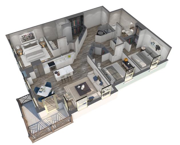3 BEDROOMS CLOS. DINING KITCHEN CLOS. CLOS. SEBASTIAN (C1) PLAN 1505 A/C SF 91 SF BALCONY Azul Apartments is being developed and leased by New Urban Communities.