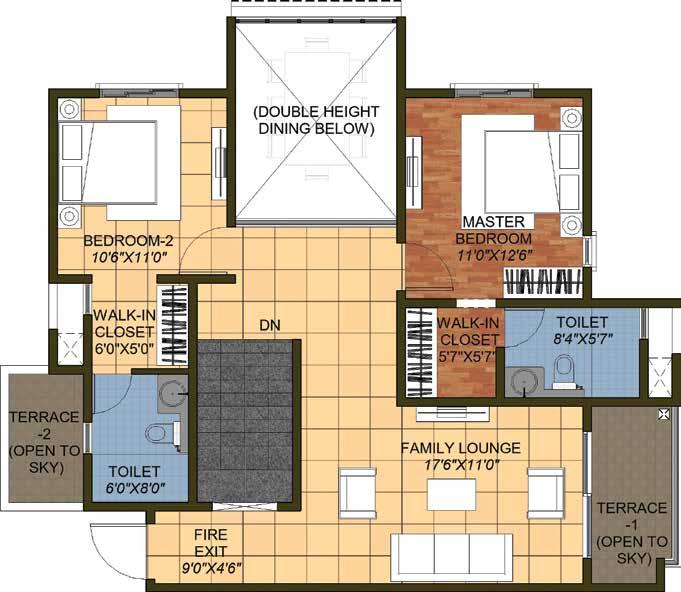3-BEDROOM UNIT - LEVEL 2 3 Bedrooms + 3 Toilets Type 2 (Duplex) SPECIFICATIONS STRUCTURE Seismic Zone II compliant RCC structure Basement: RCC framed structure Superstructure (Ground and above):