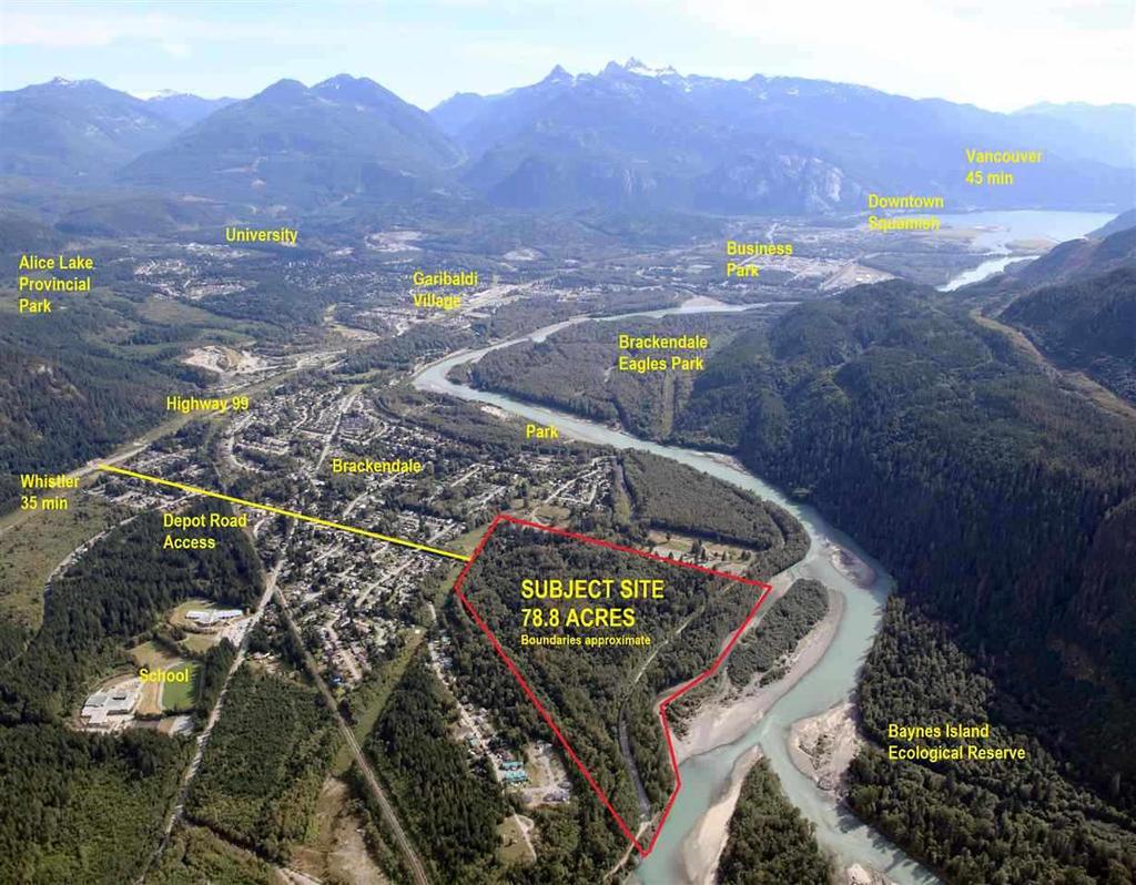 C8018407 Board: V 1050 DEPOT ROAD Squamish Brackendale V8B 0P6 $7,290,000 (LP) Rare Opportunity to purchase a 78.8 acre site within the Squamish municipal boundaries.