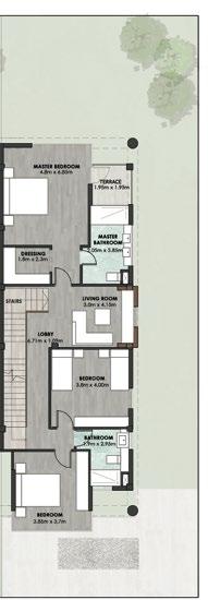 CORNER TOWNHOUSE B 260 M 2 Master Bedroom 4.40m x 4.00m Bedroom 2 3.80m x 4.00m Dressing Room 1.80m x 2.30m Bathroom 1.90m x 2.95m Master Bathroom 2.05m x 3.85m Living Room 3.80m x 4.15m Terrace 1.