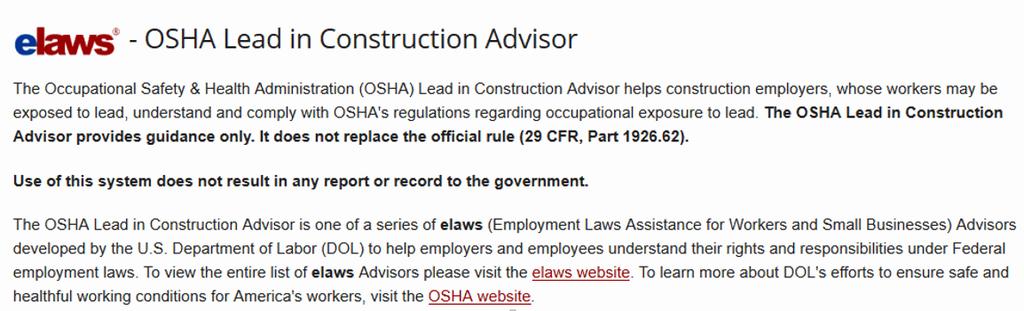 OSHA Lead in Construction Advisor
