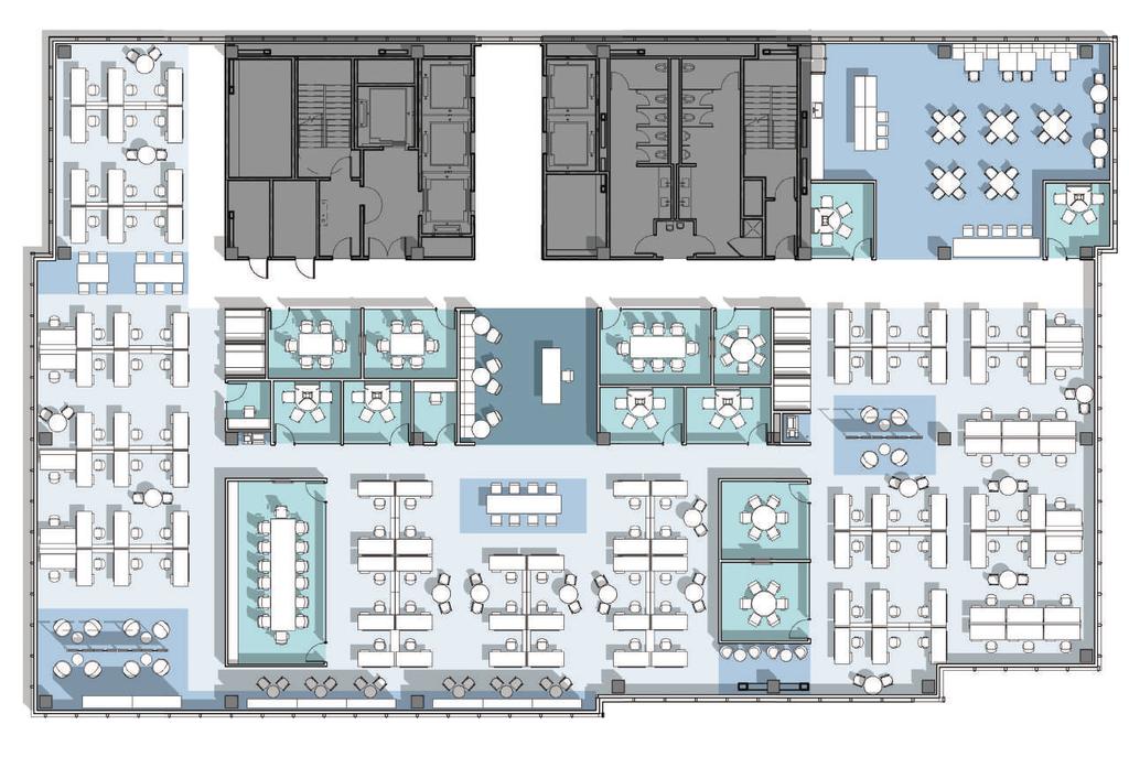 Test Fits 20,600 SF (Typical Upper Floor) Medium density Personnel: Workstations 103 Reception 1 Total: 104 Meeting Rooms: Huddle 11