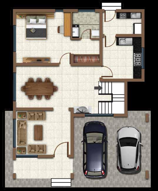 Apart from having a living room and dining room on the ground floor, there is a separate living area on the first floor.