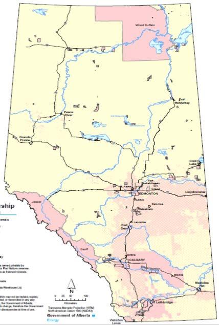 Alberta s Mineral Rights Red = Non-Alberta Crown Yellow = Alberta Crown The mineral rights in approximately 81% of Alberta s 66 million hectares are owned by the provincial Crown The remaining 19% of
