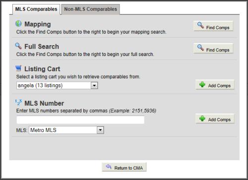 Click Non-MLS Comparables tab to select or enter new non-mls comparables. Once you have selected your comparables, you can click the Next Step button on the comparables tab.