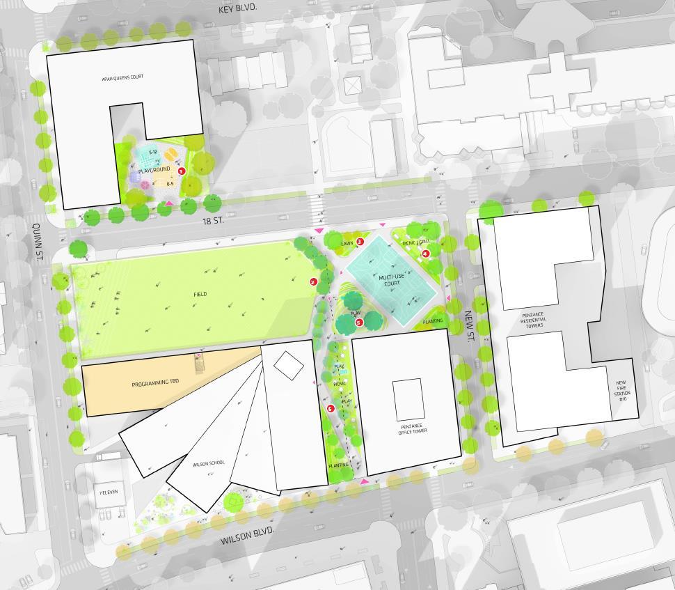 Proposed 2-5 and 5-12 year old playground on APAH s Queens Court Site Figure 8: RHP+ Open Spaces