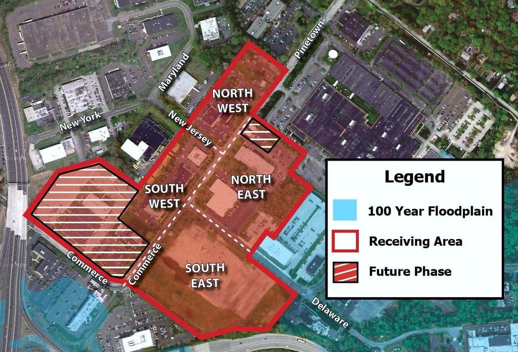 southeast, northeast, northwest, and southwest are a variety of existing buildings as well as a large vacant parcel, which will be a key element of the TDR receiving area concept