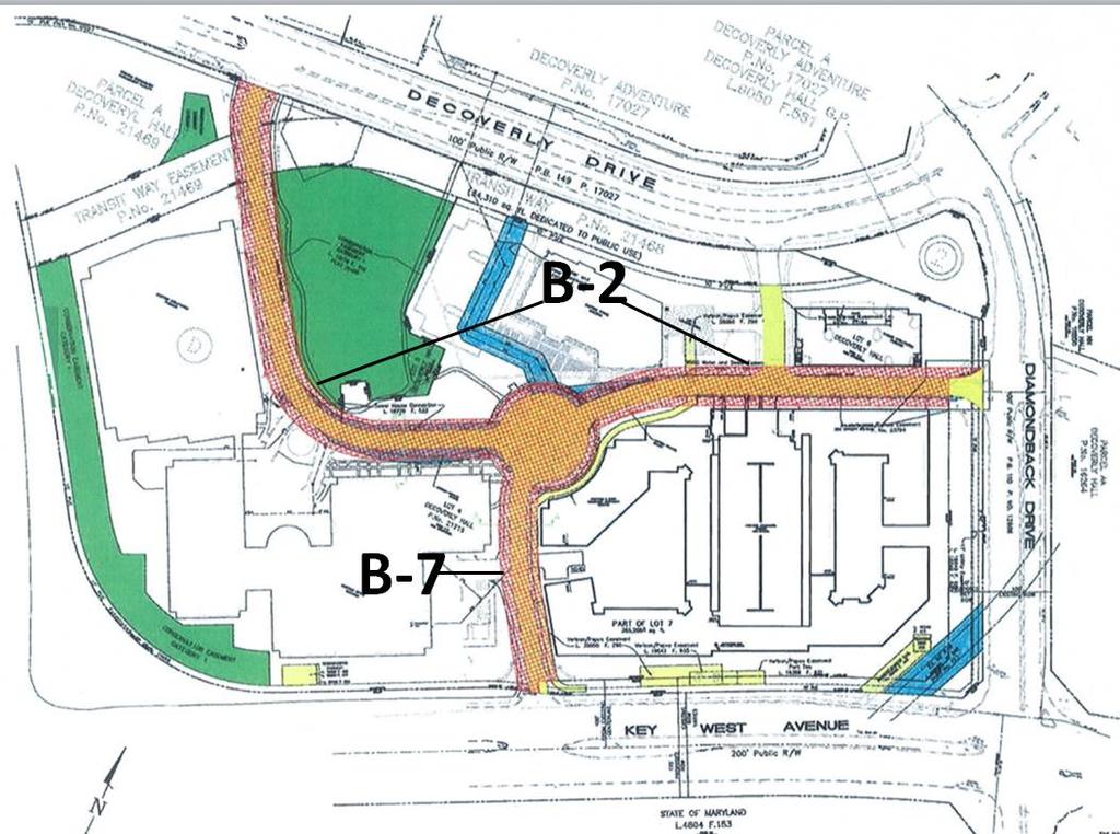 Proposal Master-planned streets B-2 and B-7 will be provided as internal private right-of-ways within their own separate and distinct parcels, and perpetual public use and access easements; Platting