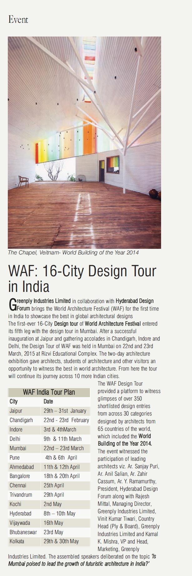 Architecture Update WAF: 16-City Design Tour in India Date: