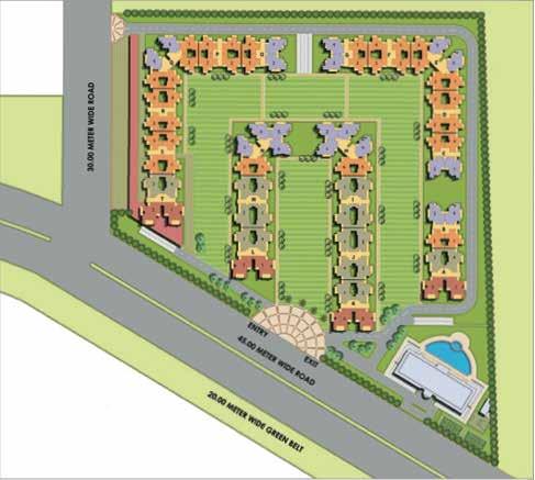 Siteplan Type A - 3 Bed + 2 Toilet (1340 sq. ft.) Type B - 3 Bed + 2 Toilet + Puja (1495 sq. ft.) Type C - 3 Bed + 3 Toilet + Study (1695 sq. ft.) Type D - 3 Bed + 4 Toilet + Study (1995 sq. ft.) Commercial Club This brochure is purely conceptual and not a legal offering.