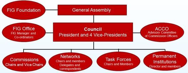 What: Global Members Organisation General Assembly oversight and voting Council: President and 4 VP s over a 4 year term (2015-18) Other administrative bodies 3 Networks: Young Surveyors, Regional