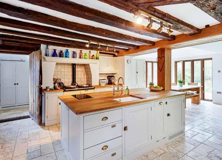 Good ceiling heights, an abundance of exposed beams and timbers, attractive Dering windows, internal wooden doors, travertine flooring to the kitchen and family/garden room and polished brick