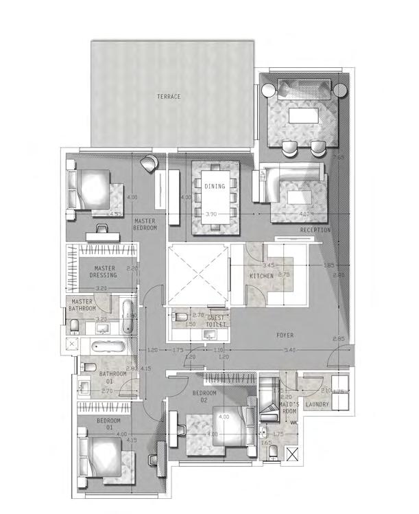 SIGNATURE CONDOS / TYPE 9 3 BEDROOMS GROSS AREA 260 M 2 AVERAGE GARDEN 215 M 2 AVERAGE TERRACE 36 M 2 SPACE NAME Foyer Guest Bathroom Maid s Room Kitchen Reception Dining Bedroom 01 Bathroom 01