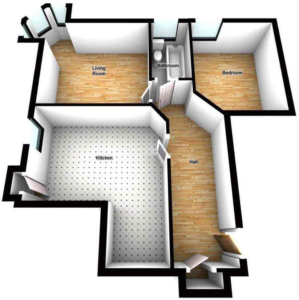 Measurements Living Room 12'00 x 10'03 (3.66m x 3.13m) Kitchen 15'01 x 15 07 (4.62m x 4.75m) at widest points Bedroom 11'04 x 9'06 (2.91m x 3.47m) Bathroom 7'10 x 4'07 (2.40m x 1.