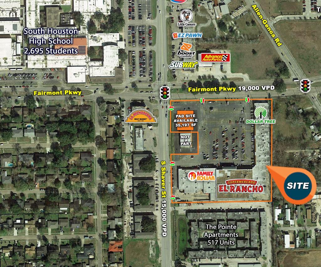 Hobby Airpoirt & Texas Medical Center Corner Pad Site Available for Ground Lease or Sale Located across from South Houston High School Easy access to I-45, Hwy 3, Hwy 225, Beltway 8 & Farimont Pkwy