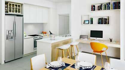 The townhouse inspired apartments feature a two bedroom, two bathroom layout.
