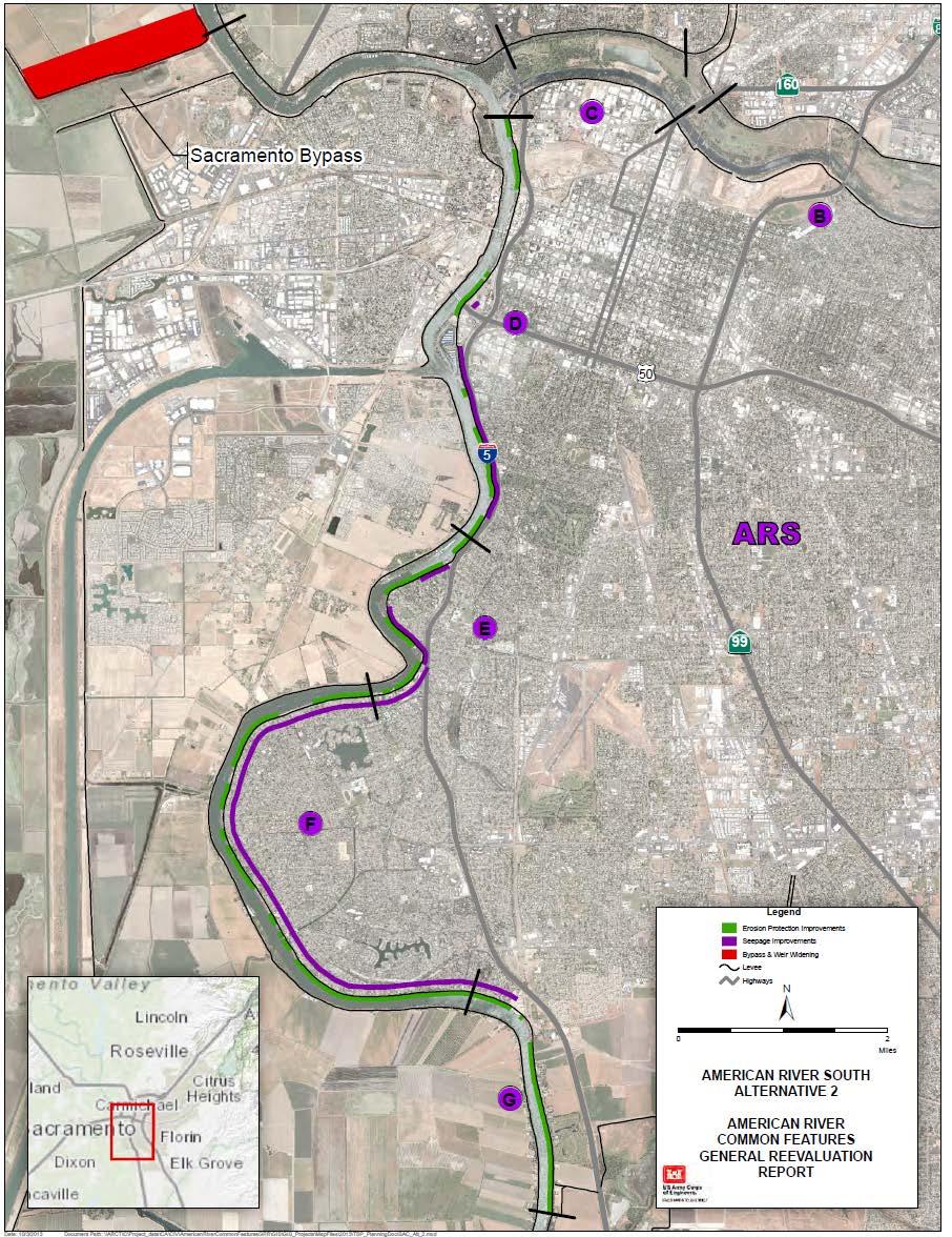 Sacramento River Improvements ARS Reaches D-G (Erosion Protection = green lines, Seepage improvements = purple lines,