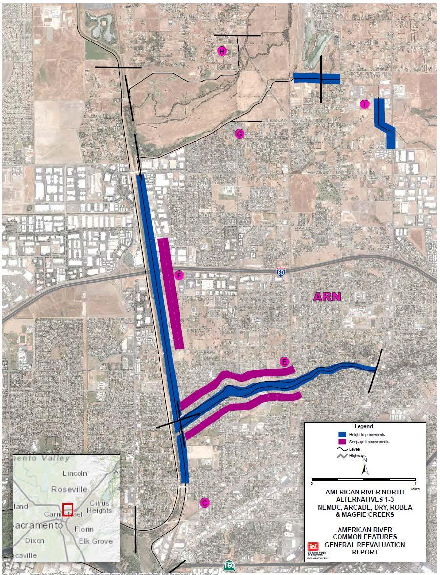 Eastside Tributaries Design Improvements (blue = height improvements, purple = seepage improvements) FIGURE 5 Robla and Dry