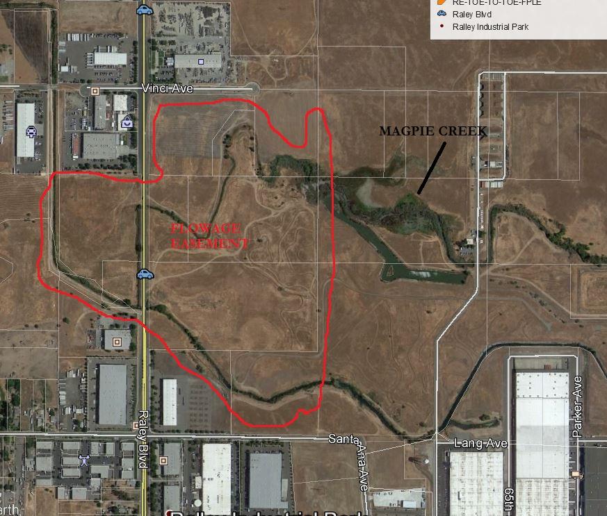 McClellan Business Park. This would increase the inundated area to 78 acres (excluding roadways and channels, 70 acres).