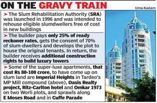 In Tardeo's MP Mill compound, a joint venture between the construction firm Shapoorji Pallonji and builder Dilip Thacker redeveloped a large slum on a hill into two 60-storey residential towers.