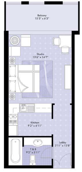 Typical floor plan Typical studio apartment Key Studio 1 bed 2 bed N Total unit area from 451ft 2 to 503ft 2 N All materials, dimensions and drawings are approximate.