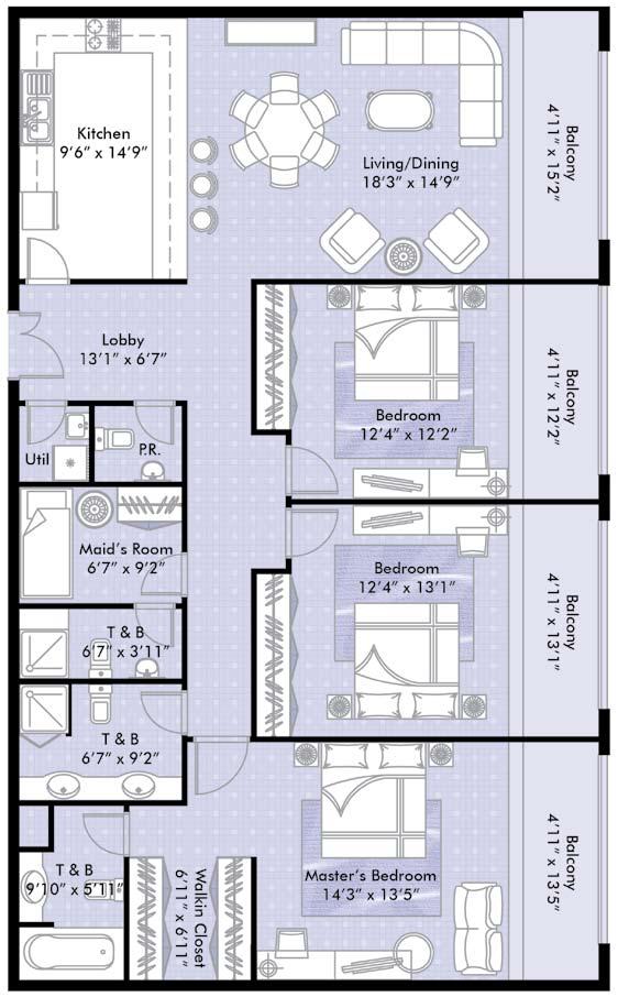 Typical 2 bedroom + maid apartment Typical 3 bedroom apartment N N Total unit area from 1508ft 2 to 1709ft 2 Total unit area from 1957ft 2 to 2413ft 2 All materials,