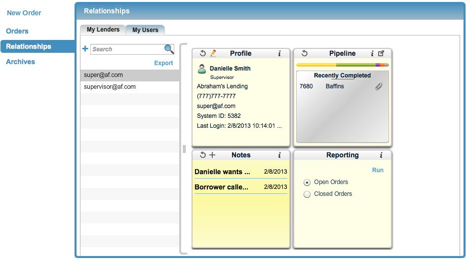 My Users You can set up users that can view orders across multiple branches but still keep the scope of a managed user (managed users cannot view appraiser information or change branch settings).