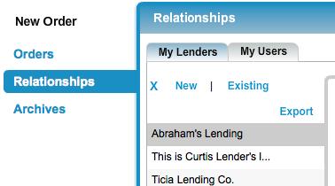 Once logged in, navigate to the Relationships menu. Under the My Lenders tab, click the + icon to add a branch to your account.