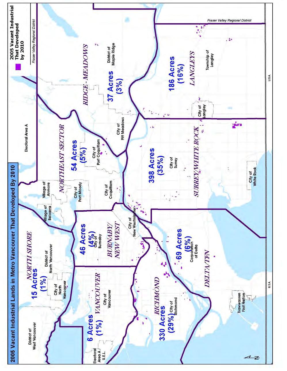 Figure 4-10: Map of 2005 Vacant Lands in Metro Vancouver that
