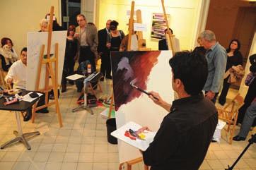 Each artist started on a bare canvas which had to be passed on to the next artist after fifteen minutes.