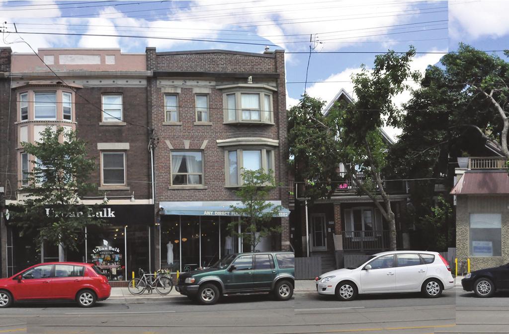 The design of the front façade should have a rhythm of bays that generally range from 6 to 8 metres wide, similar to the traditional storefronts found along Queen Street East.