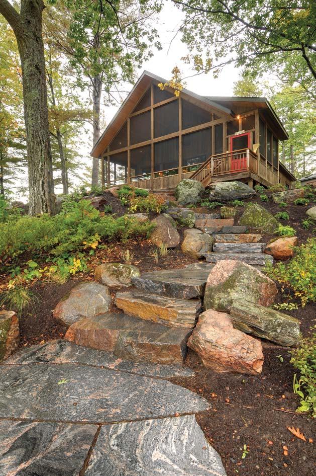 BELOW LEFT: A short stone path leads from the main cottage to the guest cabin.