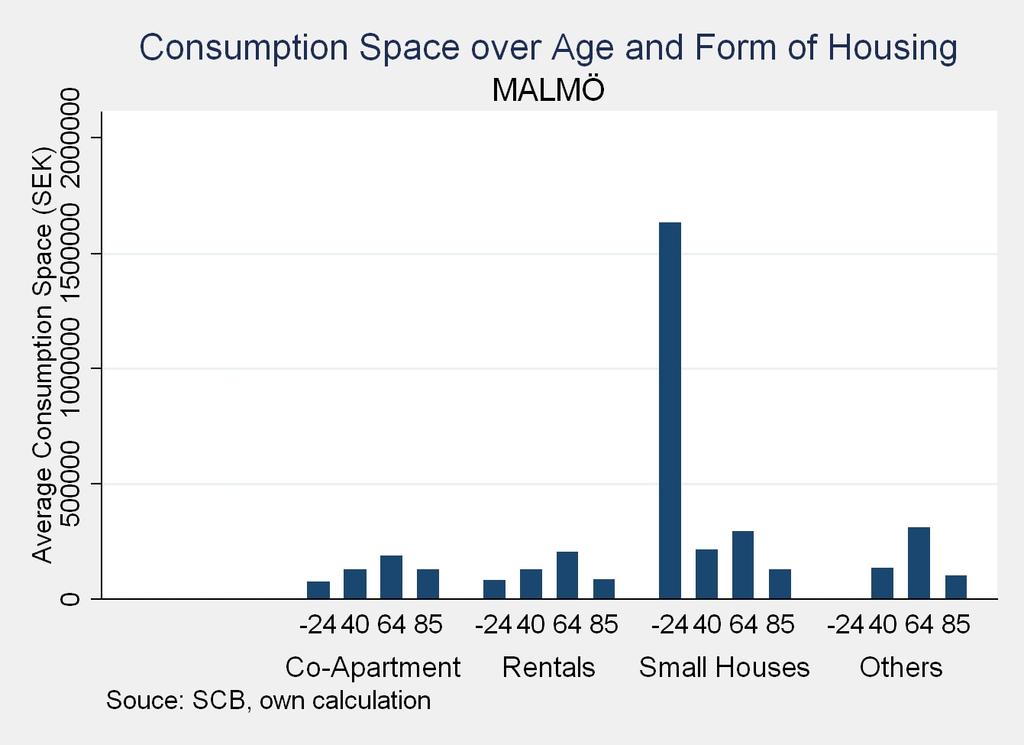 Appendix Figure 15 Average disposable income for different types of households and age categories. Figure 16 Average consumption space for different types of households and age categories.