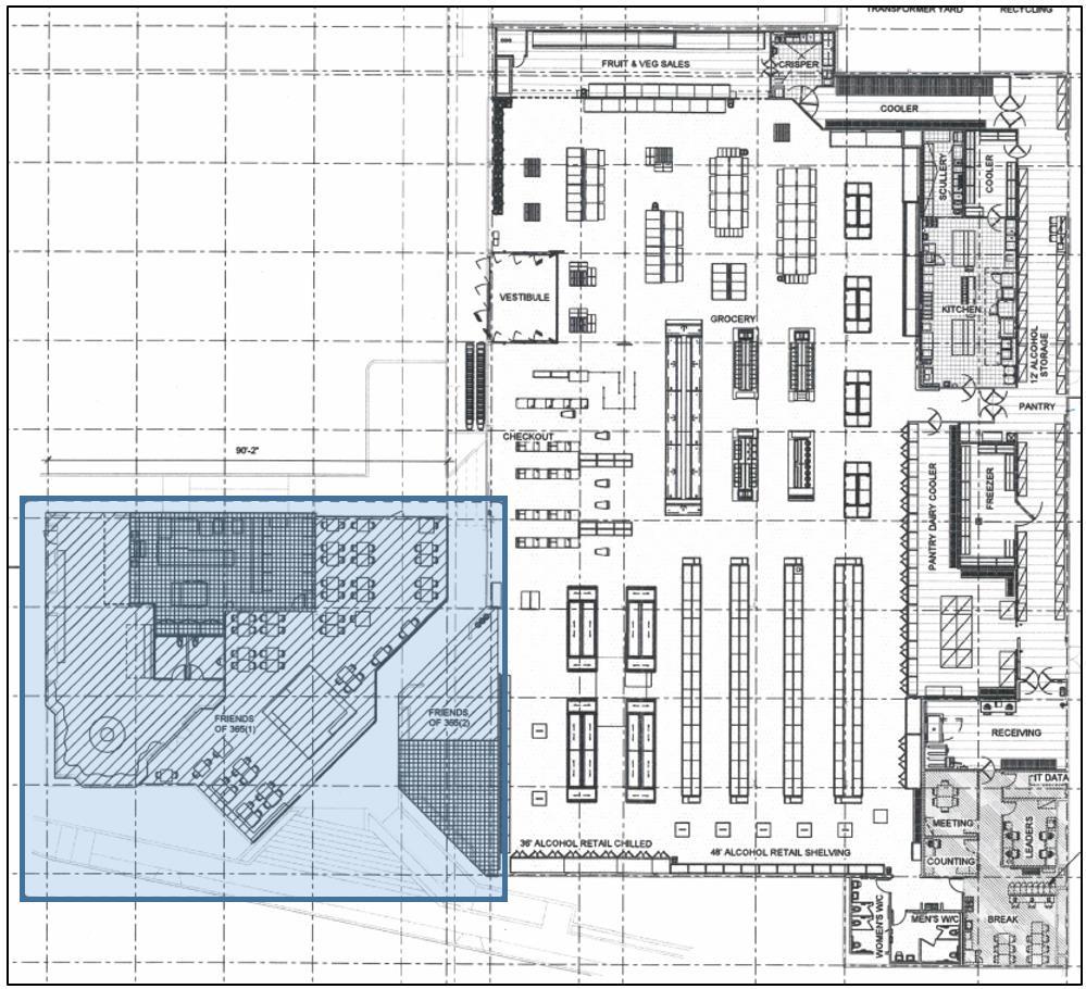Figure 1: Proposed Floor Plan with Ancillary Restaurant Area Highlighted.