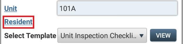 On this screen, you will be entering the basic information to set up your inspection. RED: You can use these hyperlinks to search available options to select property and unit.