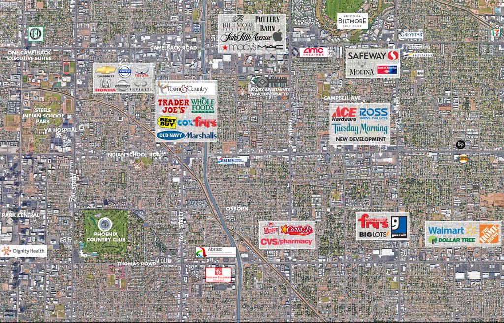 AERIAL MAP >> Central Location - Short Drive to Downtown Phoenix, Paradise Valley, Scottsdale, and Tempe >> 5.