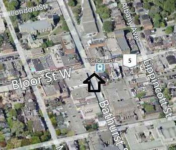 Aerial view of the Bathurst-Bloor intersection with the adjoining residential neighbourhoods the