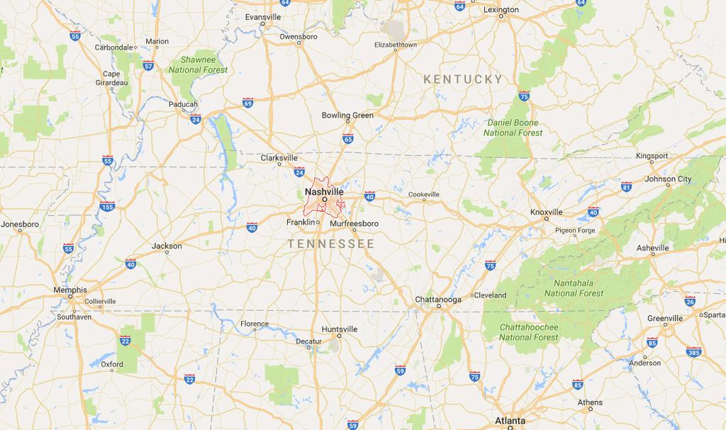 Regional Map Kentucky Bowling Green Nashville Arkansas Tennessee Knoxville