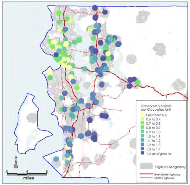PREDICTIVE MODEL GEOGRAPHIC VARIABLES transit service population + job density BUILDING