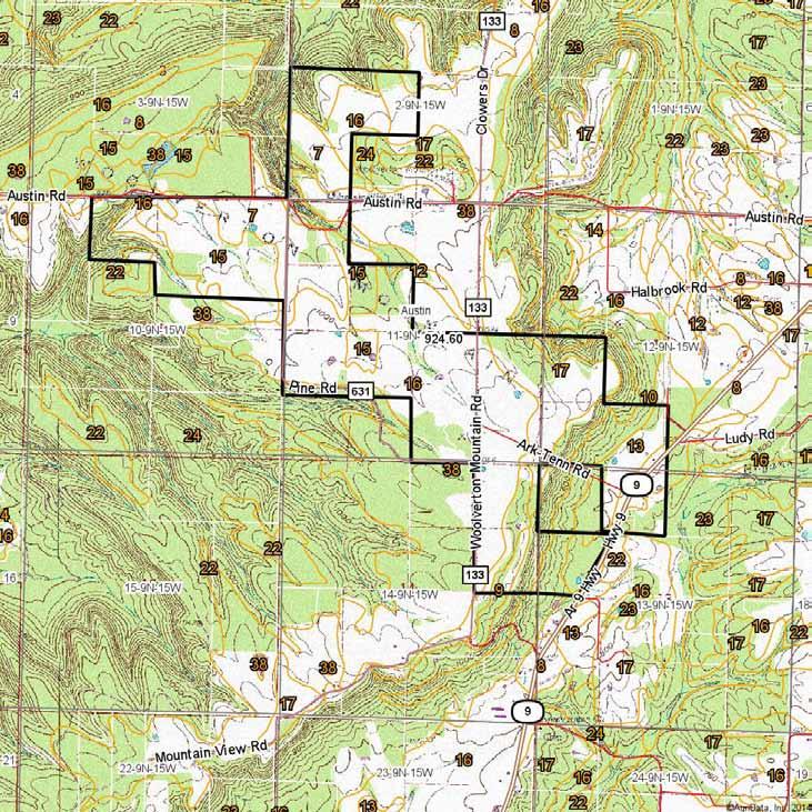 Topography Map 11-9N-15W Conway County Arkansas map center: 35 25' 53.61, 92 33' 34.