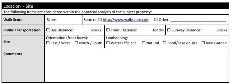 PART VIII. LOCATION-SITE Instructions for Completion The Walk Score and public transportation information (Transit Score) are easily found at the Walk Score website noted in Part VIII of the Addendum.