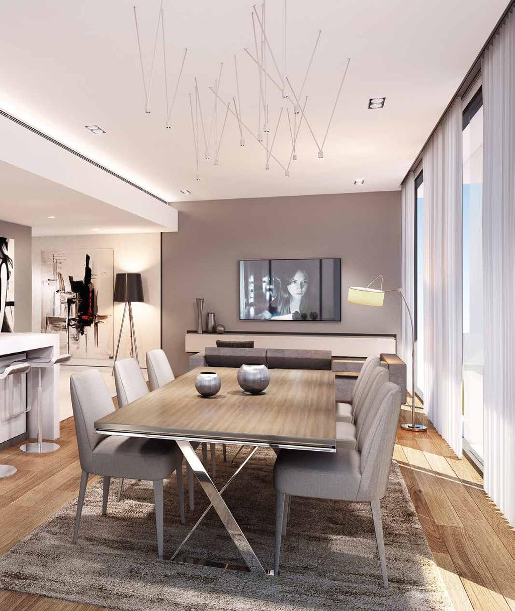 Contemporary living The interiors at Bluewaters residences are finished to the highest standards, with a neutral palette and a minimalist style that combines the warmth of Scandinavian wooden floors